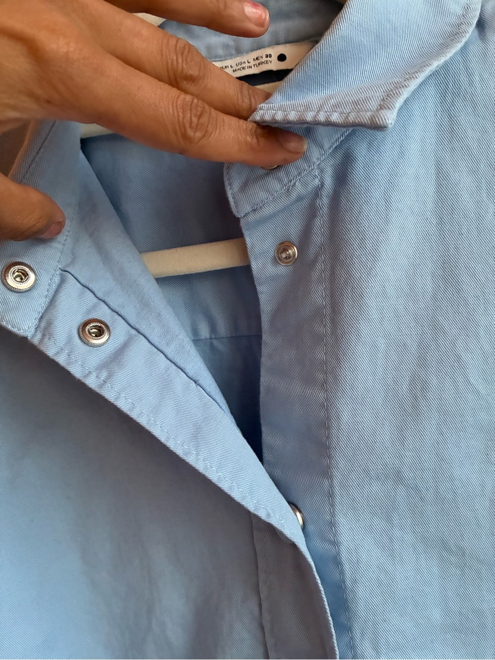 Zara Cropped Snap-Front Overshirt Jacket Powder Blue Size L - Picture 4 of 6